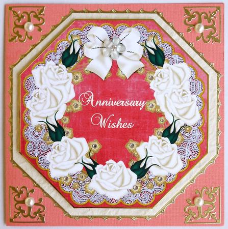 Cream Roses Red Lace Octagon 8inch Picture Sheet by Margaret Dittmann