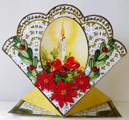 Red Candle Lemon Poinsettia Lace Spring Decoupage Card by Margaret Dittmann