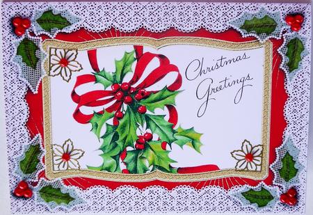 Christmas Greetings Holly Book Style Card by Margaret Dittmann