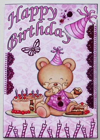 Baby Girl Birthday Bear 5x7 by Margaret Dittmann