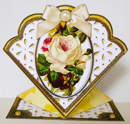 Cream Roses Anglaise Scallop Spring Decoupage Card by Margaret Dittmann