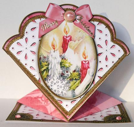 Pastel Candle Trio Anglaise Scallop Spring Decoupage Card by Margaret Dittmann