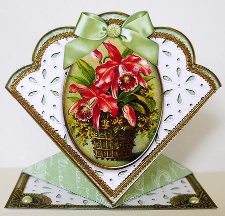 Orchid Basket Anglaise Scallop Spring Decoupage Card by Margaret Dittmann