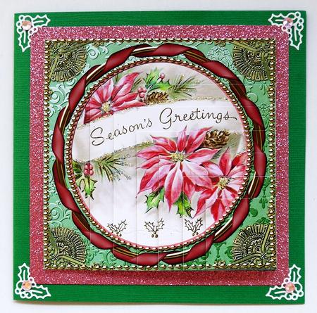 Pink Poinsettia Gold 5in Square One Corner Stacker by Margaret Dittmann