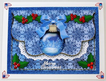 Blue Christmas Tree Bauble Flap Decoupage Step by Step Sheet by Margaret Dittmann
