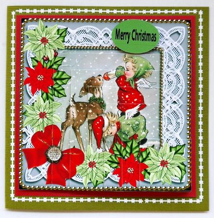 Feeding Reindeer Poinsettia 5in One Corner Stacker by Margaret Dittmann