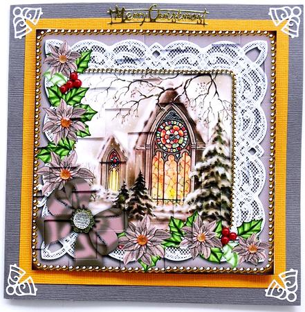Church Window Poinsettia 5in Zigzag Triangle Stacker by Margaret Dittmann