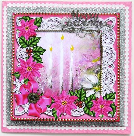 Pink Candles Poinsettia 5in Zig Zag Bottom Stacker by Margaret Dittmann