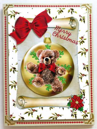 Cute Little Teddy in Bauble, with Big Red Bow A4 by Margaret Dittmann