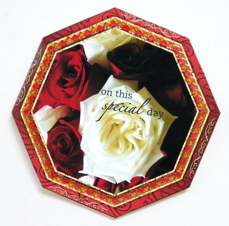 Red & White Roses Octagon Shaped Card 1 by Margaret Dittmann