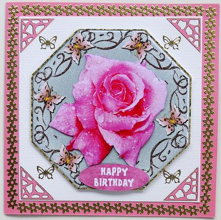 Rose & Butterflies Octagon Shaped Topper 2 by Margaret Dittmann
