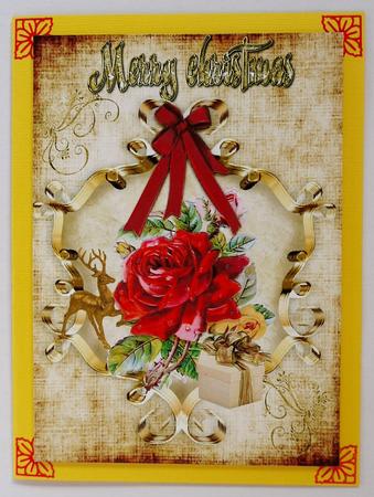 Vintage Red Rose with Deer, in Ornate Frame A4 by Margaret Dittmann