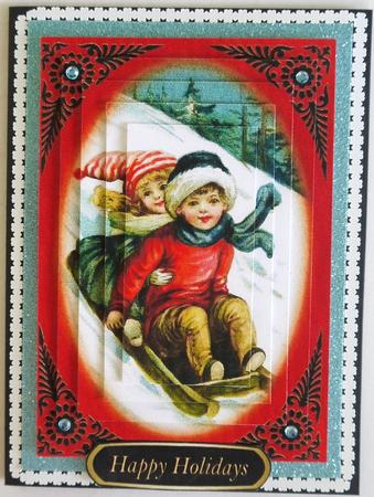 Vintage Children on a Sledge, Pyramids by Margaret Dittmann