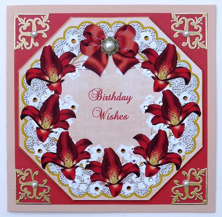 Deep Red Lily2 Orange Lace Octagon 8inch Picture Sheet by Margaret Dittmann