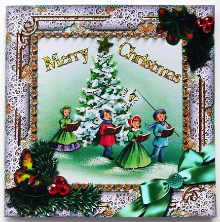 Carol Singers Holly 5in Square Folded Picture Card by Margaret Dittmann