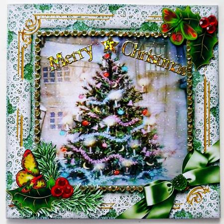 How Tree Looks Holly 5in Square Folded Picture Card by Margaret Dittmann