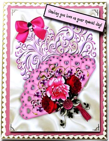 Pretty Pink Fan on a Ornate Heart with Bow A4 by Margaret Dittmann