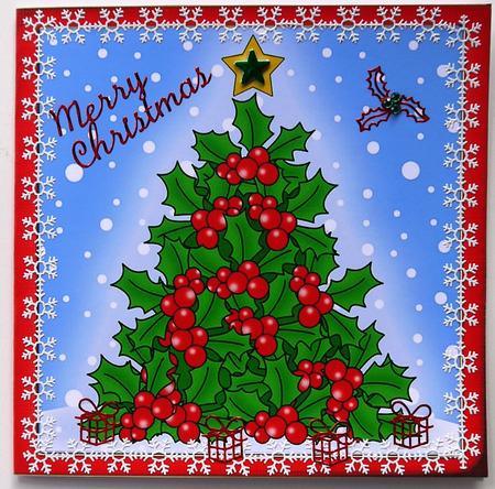 Xmas Holly Tree Cut and Fold Card by Margaret Dittmann