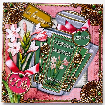 Freesias Perfume 60th Birthday 5in Cut and Fold Card by Margaret Dittmann