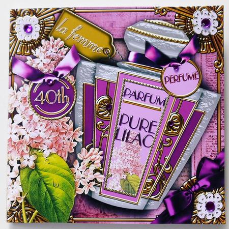 Pure Lilac Perfume 40th Birthday 5in Cut and Fold Card by Margaret Dittmann