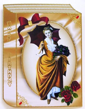 Vintage Lady with Red Roses on Gold Folded Book by Margaret Dittmann
