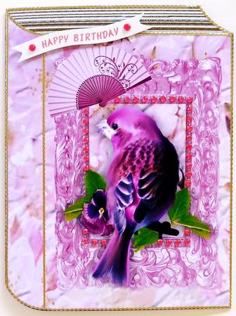 Beautiful Pink Bird with Fan on Folded Book by Margaret Dittmann