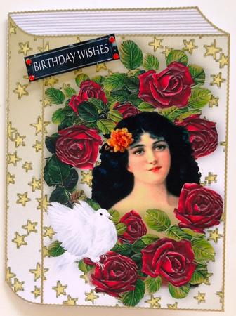 Vintage Lady in Frame of Roses with Dove, Folded Book by Margaret Dittmann