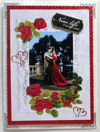 Romantic Couple in Ornate Frame of Roses A4 by Margaret Dittmann