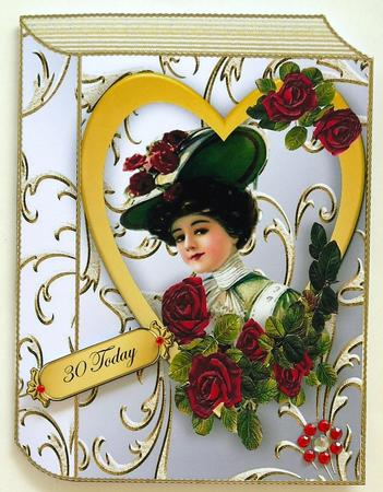 Elegant Lady in Heart Frame of Roses Folded Book by Margaret Dittmann