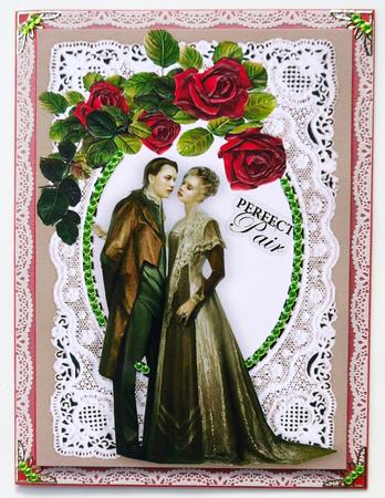 Vintage Couple with Roses on Vintage Lace A4 by Margaret Dittmann