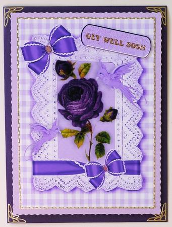 Purple Rose with Birds and Bows in Gingham Frame A4 by Margaret Dittmann