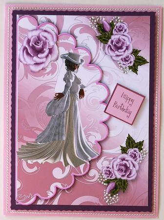 Victorian Lady with Pink Roses on Scalloped Envelope by Margaret Dittmann