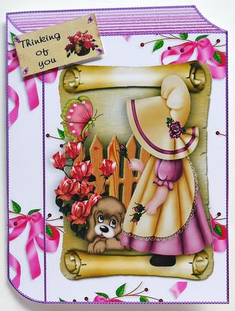 Little Bonnet Girl with Puppy on Folded Book by Margaret Dittmann