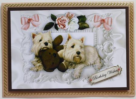 Cute Westies in Ornate Scroll Frame A4 by Margaret Dittmann