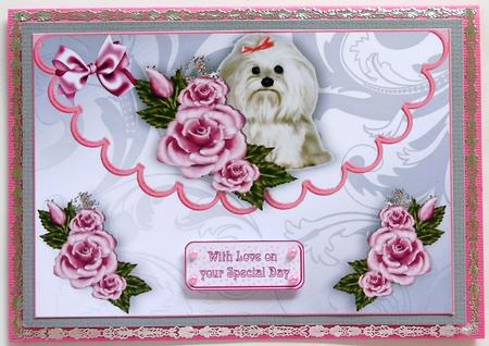 Cute Little Westie with Roses on Scalloped Envelope A4 by Margaret Dittmann