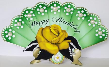 Yellow Rose Birthday Fan & Stand by Margaret Dittmann