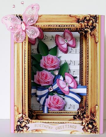 Inside Out Card Pink Roses and Butterflies by Margaret Dittmann