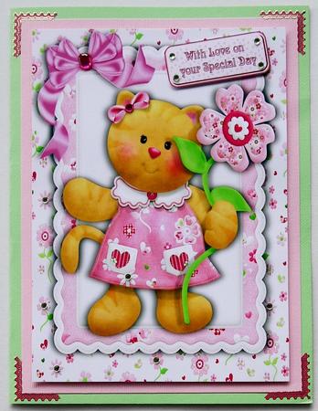 Little Bear with Flower and Pretty Bow A4 by Margaret Dittmann