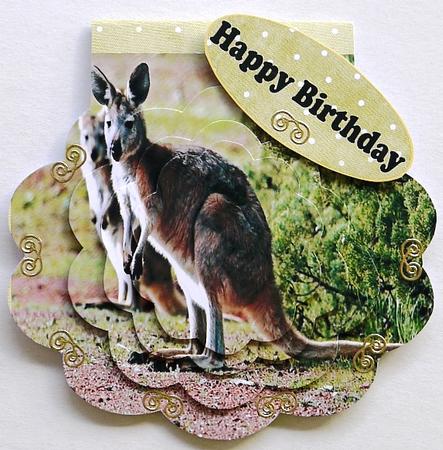 In the Australian Bush Kangaroo Wobbler Card Happy Birthday by Margaret Dittmann