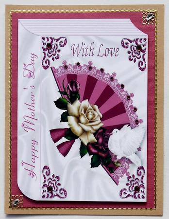 Lace Fan with Roses for Mothers Day Folded Book A4 by Margaret Dittmann