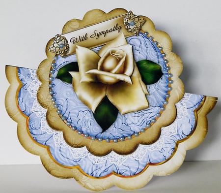 Cream Blue Rose with Sympathy - Scallop Edge Wobble Card by Margaret Dittmann