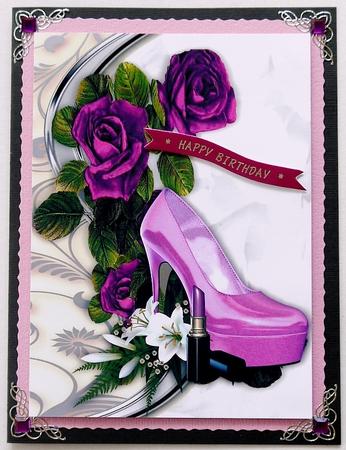 Pink Shoe with Lipstick and Pink Roses A4 by Margaret Dittmann