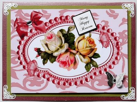 Pretty Roses in Bead Frame A4 by Margaret Dittmann