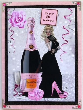 Pink Champagne with Lady and Rose A4 by Margaret Dittmann
