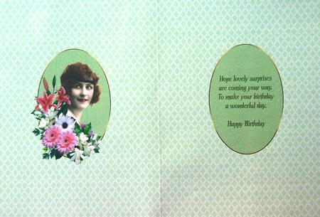 Portrait of a Vintage Lady with Pink Flowers Insert by Margaret Dittmann