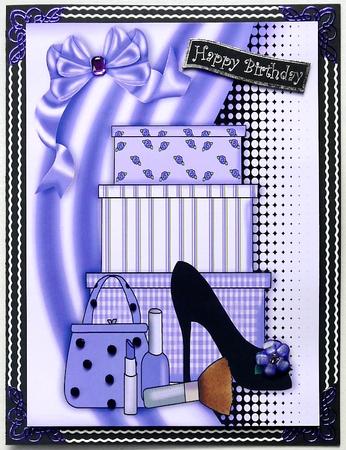 Shoes and Girlie Stuff in Purple on Funky Background A4 by Margaret Dittmann