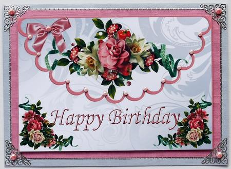 Pretty Roses for a Birthday on Scalloped Envelope A4 by Margaret Dittmann