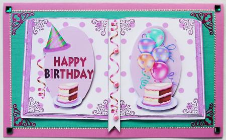 Yummy Birthday Cake and Balloons, Open Book A4 by Margaret Dittmann