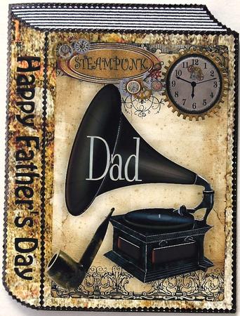 Old Gramophone, with Pipe and Clock Fathers Day Folded Book by Margaret Dittmann