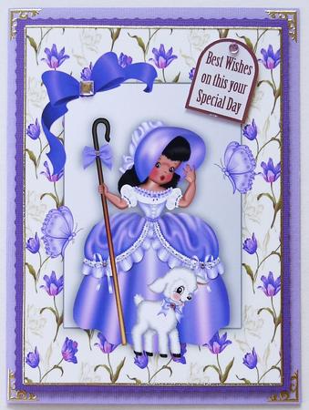 Little Bo Peep in Purple with Little Lamb and Butterflies A4 by Margaret Dittmann